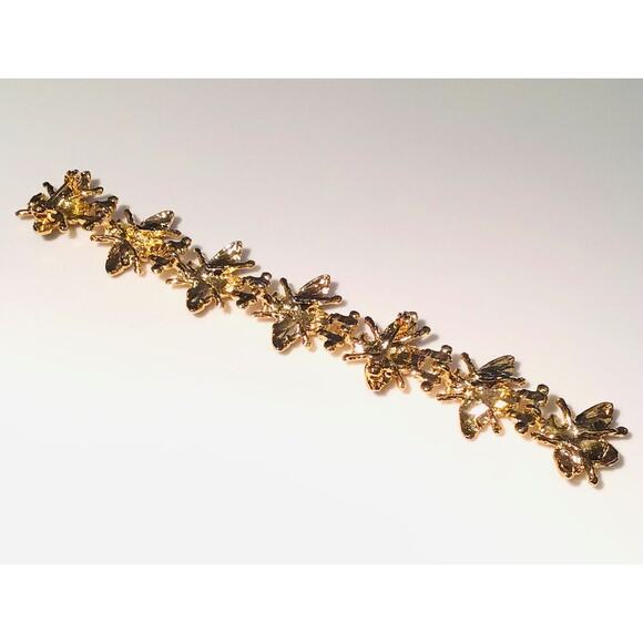 7-Bee Strand 6" Double Pin PAVE CRYSTAL BEE BROOCH Enameled Gold Plate Bees - Picture 4 of 7